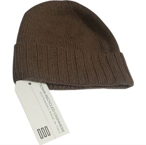 Tesma Brown Cashmere Cuffed Hat Beanie Unisex-Made In Italy -OSFM